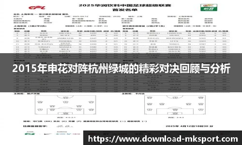 2015年申花对阵杭州绿城的精彩对决回顾与分析